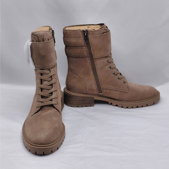 Vince Camuto Fawdry Tan Suede Combat Boots Women’s 6.5M Moto Lug Sole Fall Biker - Picture 5 of 13